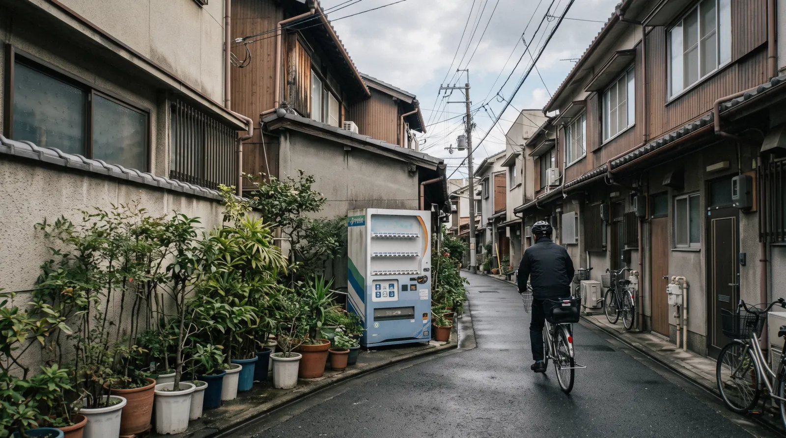 The Midosuji avenue running between office towers and covered arcade entrances at dusk, the spine that links the Osaka neighborhoods of Kita and Minami in Osaka, Japan